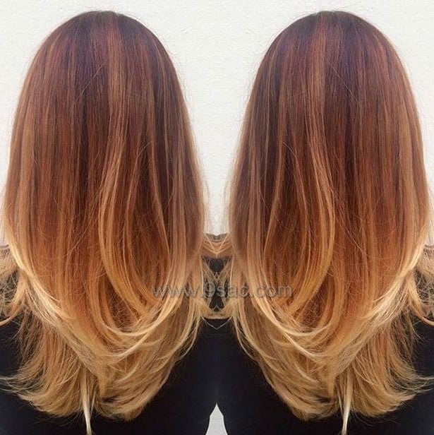 Copper hair yellow balayage sparkles