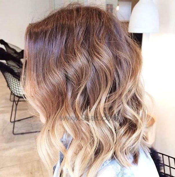 Caramel bob balayage yellow on hair