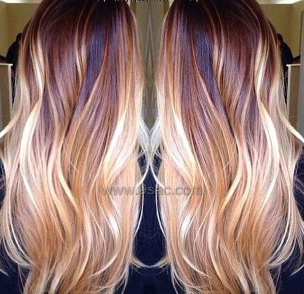 Copper yellow balayage for long hair