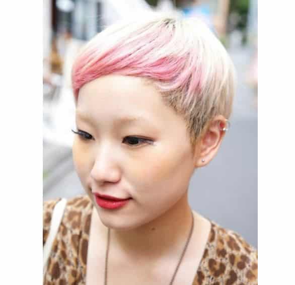 Asyalı kadınların ombre anlayışları pembe sarı ombre pixie saç kesimi
