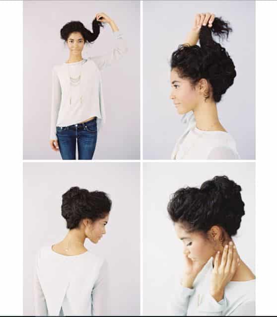 Hair style with 4 parts to split hair and collection at the back