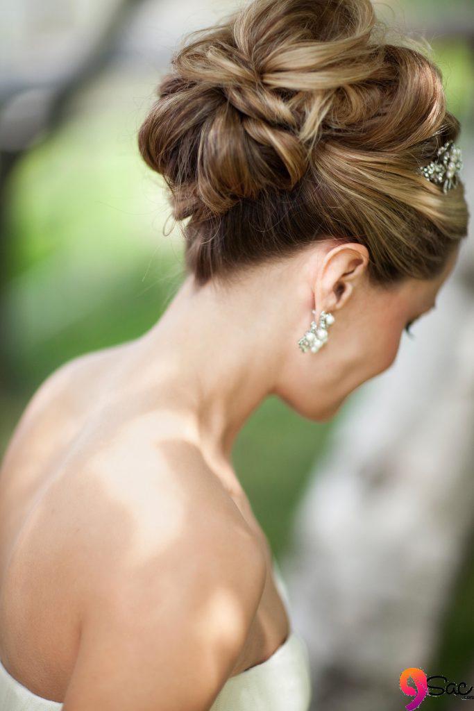 straight messy bun bride hairstyles